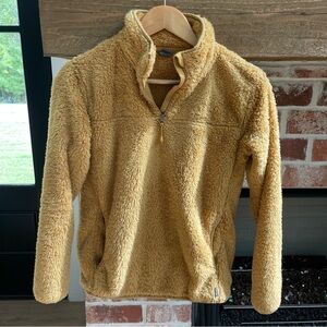 Eddie Bauer Jacket Women Gold Yellow Fuzzy Fleece 1/4 Zip Pullover size S